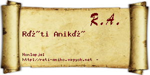 Réti Anikó névjegykártya