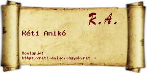 Réti Anikó névjegykártya